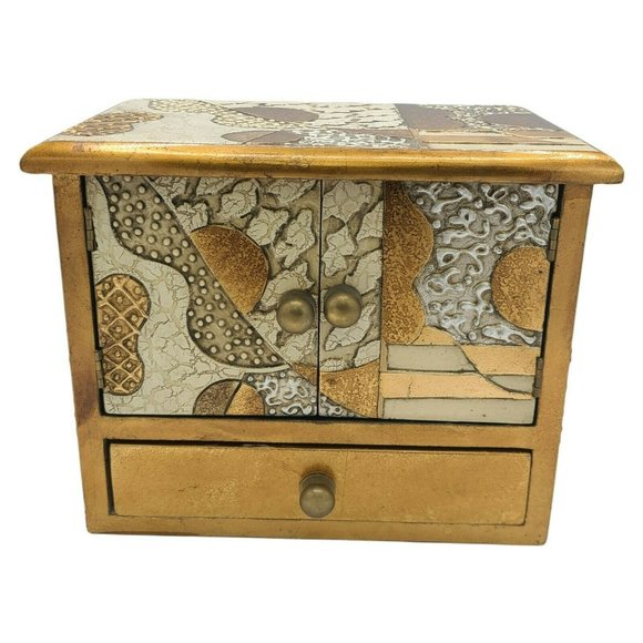 Hand Painted Art Deco Design Drawers Jewelry Box Armoire Cabinet Vintage - Picture 5 of 10